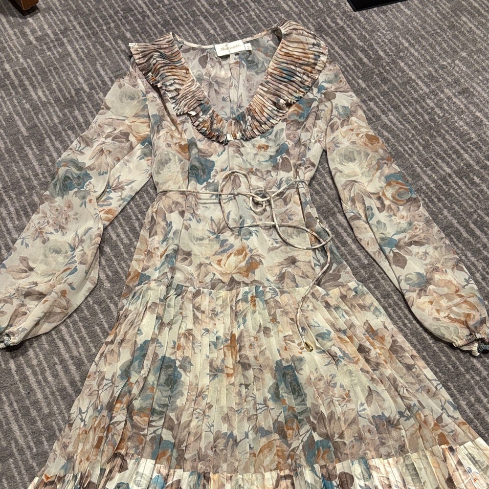 Zimmermann Floral Long Sleeve Dress - Cream, Blue, Brown